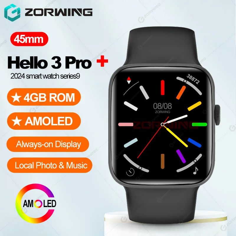 

HELLO 3 Pro Plus AMOLED Smart Watch Men Women NFC Compass 4GB ROM Photo Album Local Music Sport Smartwatch Series9 H12 Pro+ 45mm