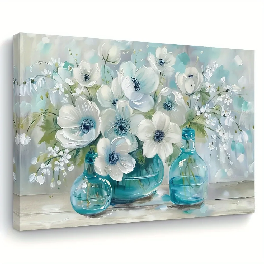 

1.5 inch thick solid pine frame with white flowers in a vase, suitable for interior decoration