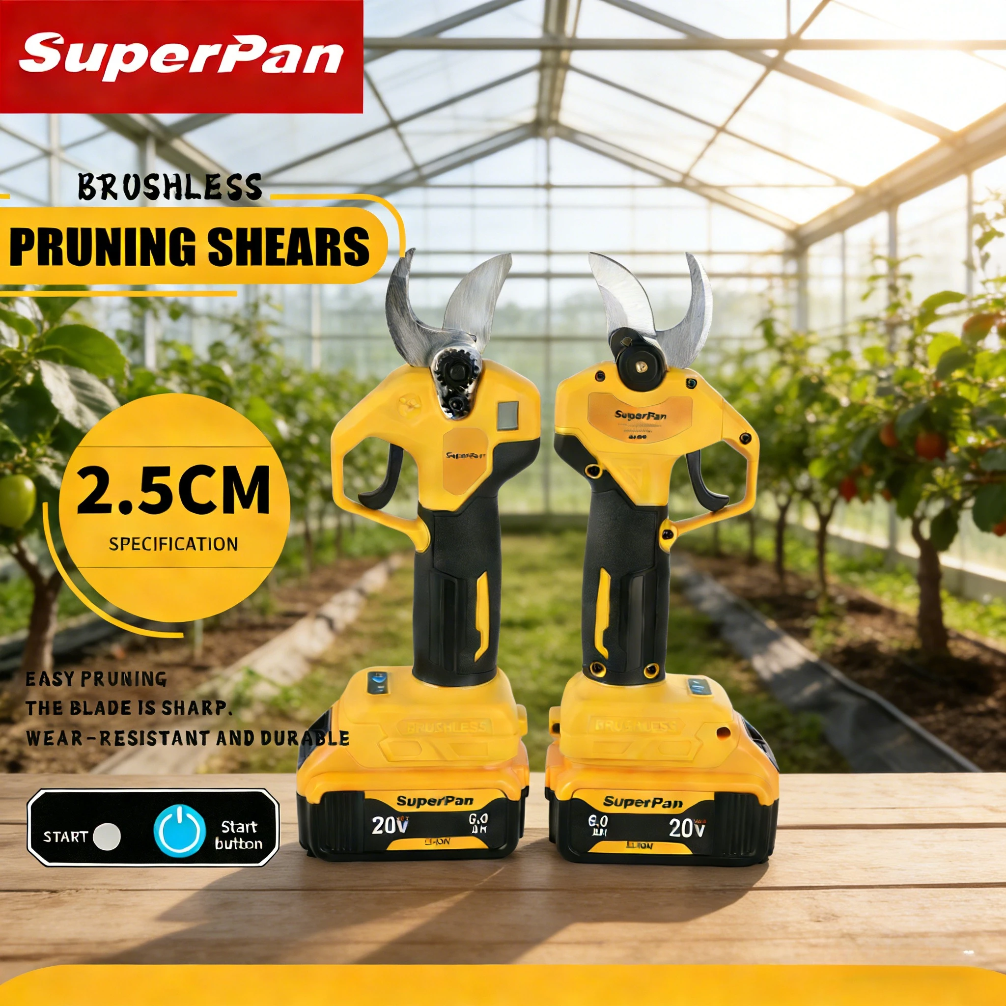 

SuperPan Brushless 20V Pruning Shears, 25mm Cut & 4 Gears, for Orchard & Vineyard Trimming for dewalt 20V battery pin