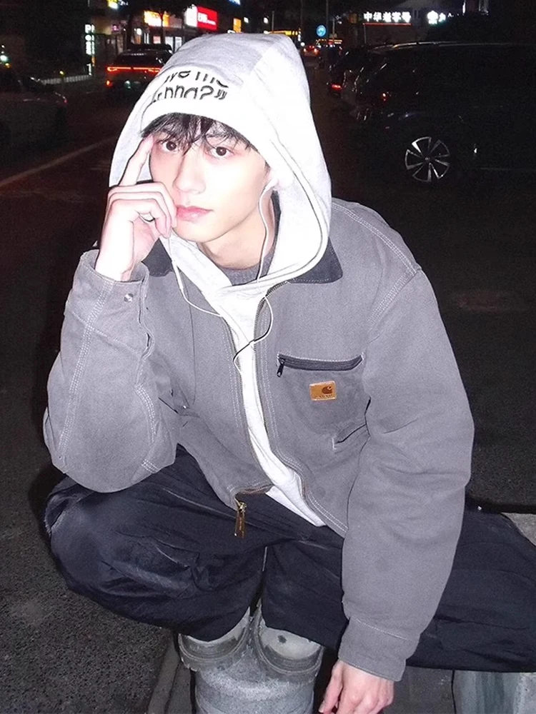 

Мужская джинсовая куртка Waed Canvas Jaet ort Sle, весна-осень, Детройт, украшенная молнией, молодежная верхняя одежда со стойкой