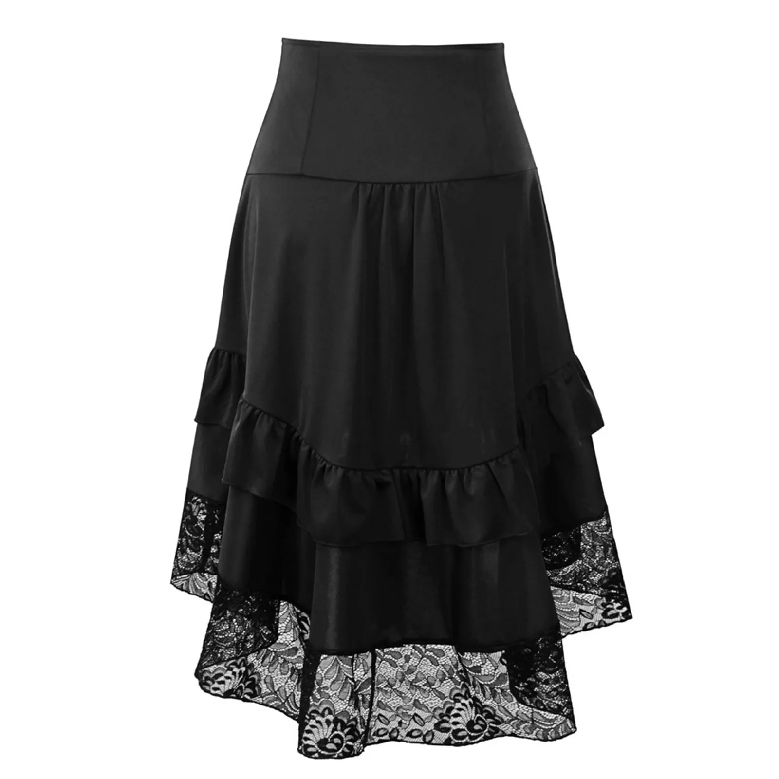 Halloween Gothic Skirt Women's Lace Patchwork Drawstring Skirt Renaissance Vintage Party Wear High Waist Dress Midi Skirt