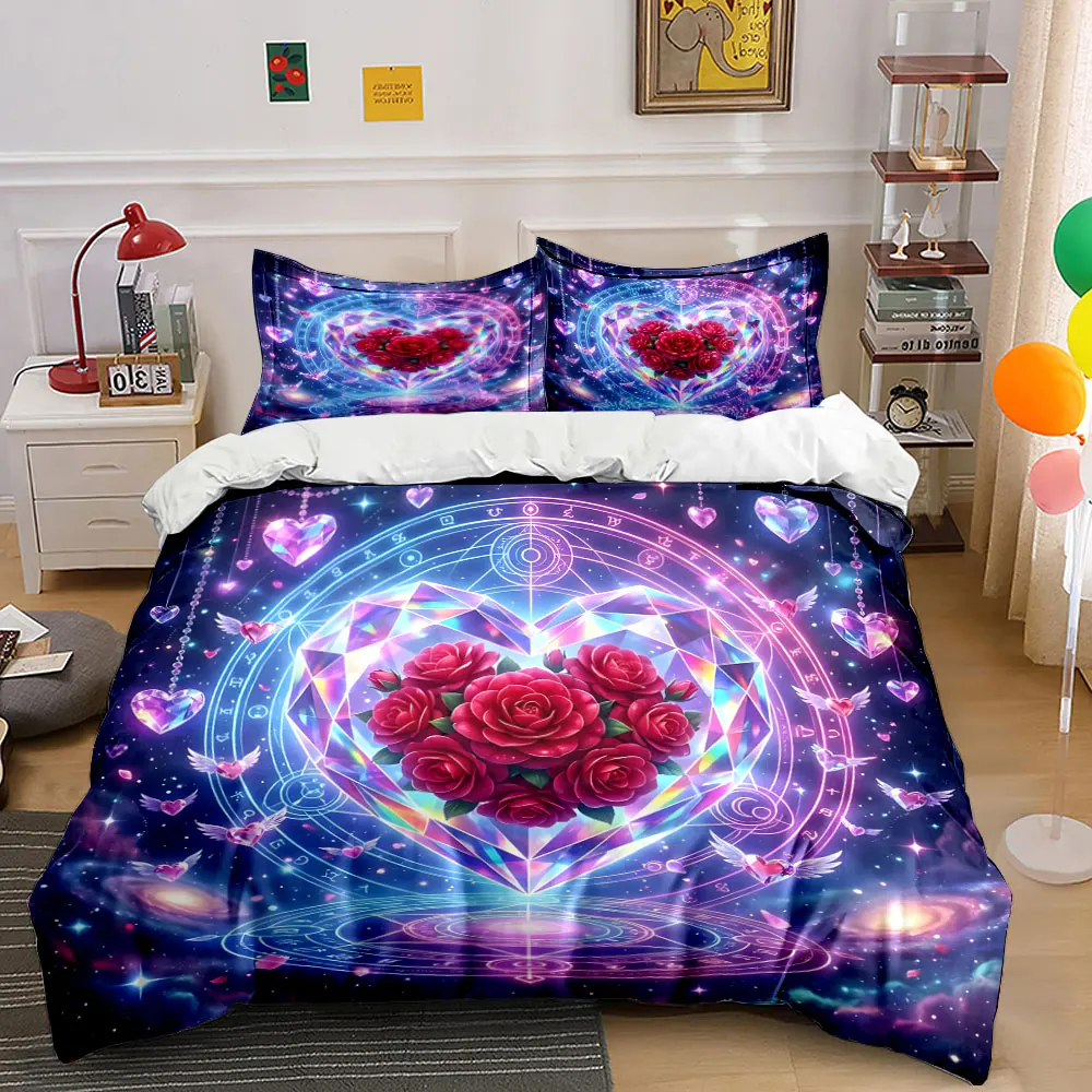 

Crystal Heart Rose Magic Diagram Bedding Set for Kids Luxury Gift 3pcs Digital Print Comforter Set Soft Comfortable Breathable