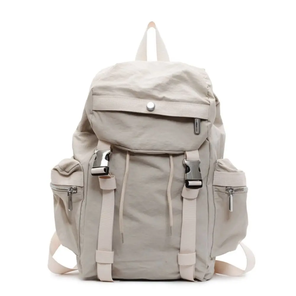

Korean Style Outdoor Drawstring Backpack Solid Color Waterproof Travel Nylon Backpack Commute Large Capacity Hiking Shoulder Bag