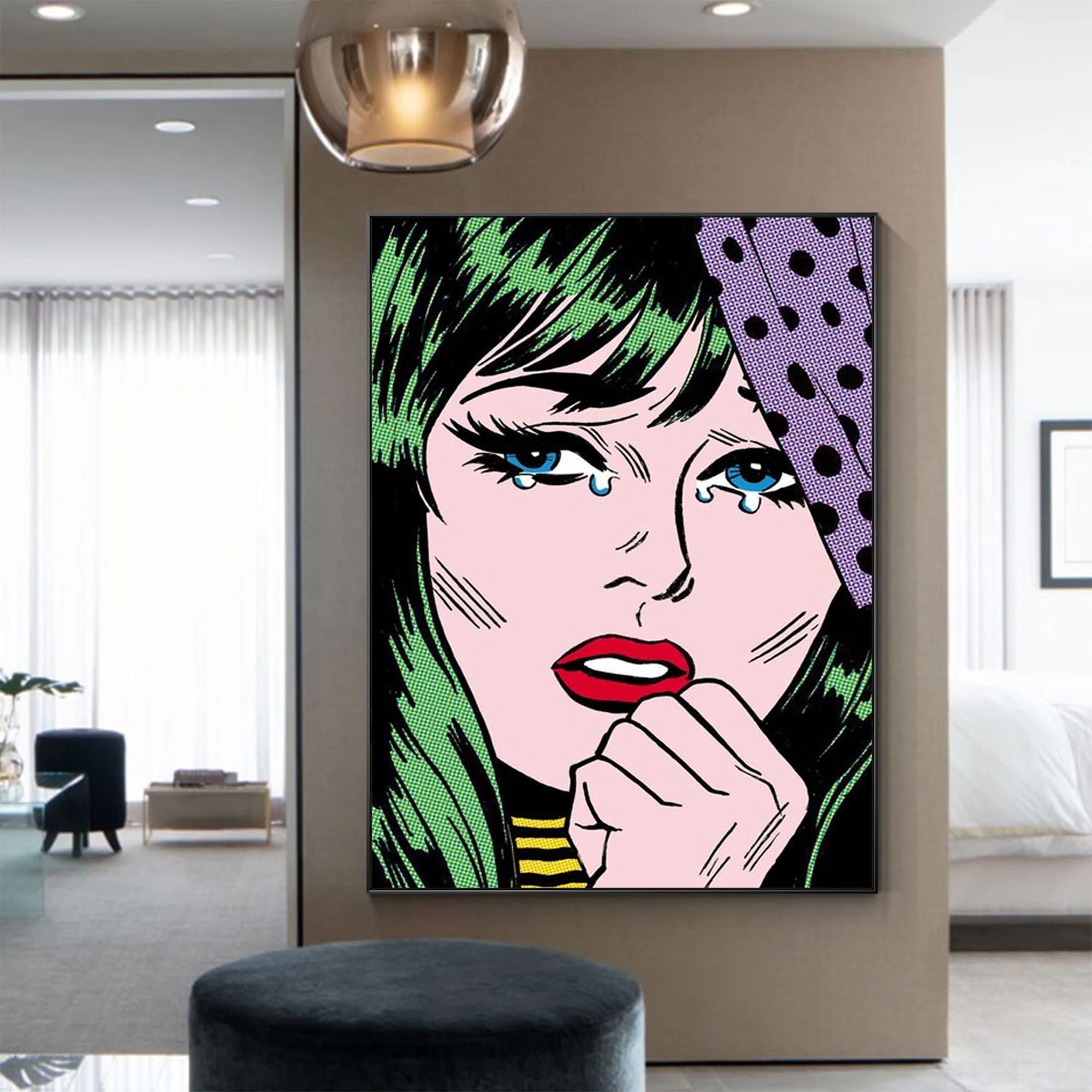 Hand Painted Pop Art Acrylic Painting On Canvas Large Wall Art Ben Day Process Art Modern Home Wall Decor Interior Decoration