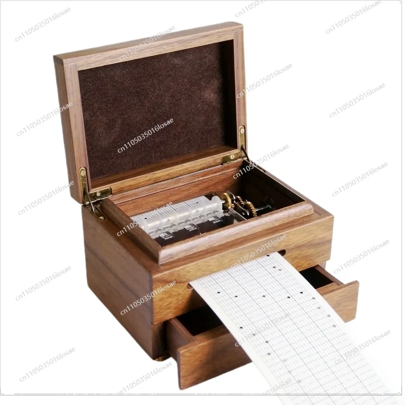 

30-tone Hand-cranked Paper Tape Music Box Wooden DIY Music Box Movement Creative Punching Brass