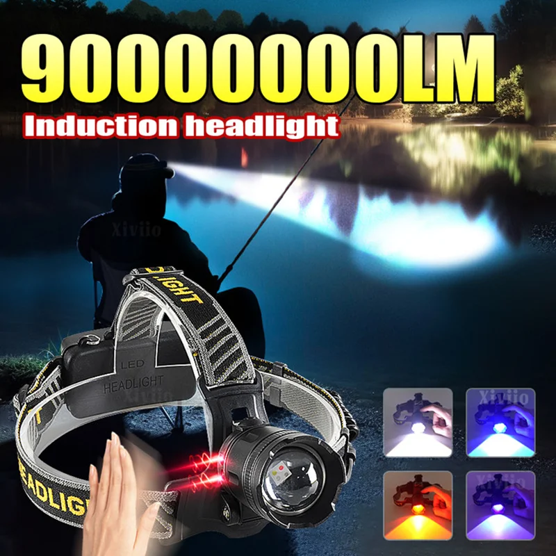 

Smart Induction White Laser LED Headlight Zoom USB Charging Sensor LED Headlamp Outdoor Multi-Function Head Torch Lantern Lamps