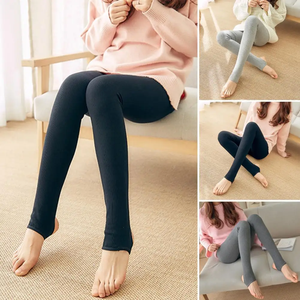 ﻿ Winter Simple Vertical Stripes Fleece Thickened Warm Pantyhose Fashion Versatile Wide Stripe Tights Thickened Yoga Casual Wear