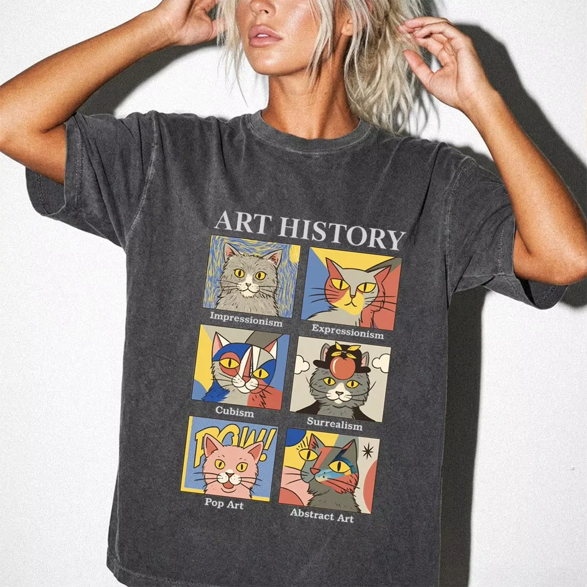 2026 Art History T-Shirt, Funny Cat Art Styles Tee, Impressionism Cubism Surrealism Y2k Ins