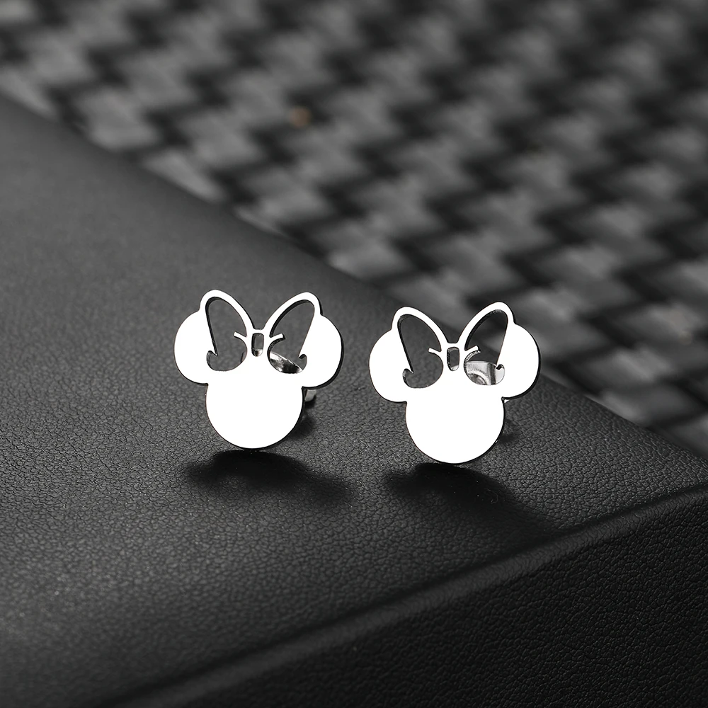 Stainless Steel Earrings 2022 Trend New Anime Cute Cartoon Bow Mouse Fashion Charms Stud Earrings For Women Jewelry Party Gifts