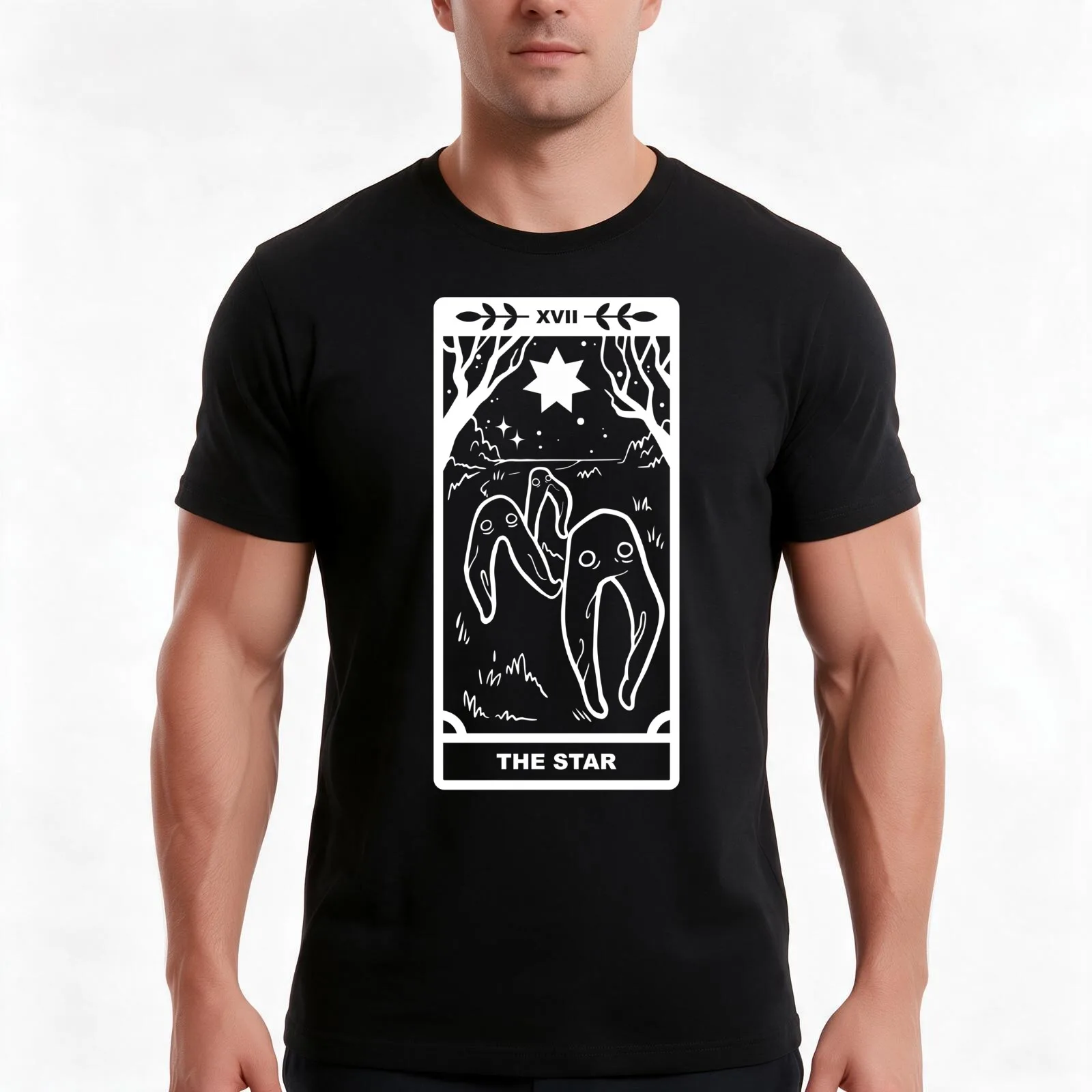 Fresno Nightcrawlers x The Star Tarot Card - White Lines T-Shirt, Summer Casual Cotton Tee, Oversized Streetwear Tops