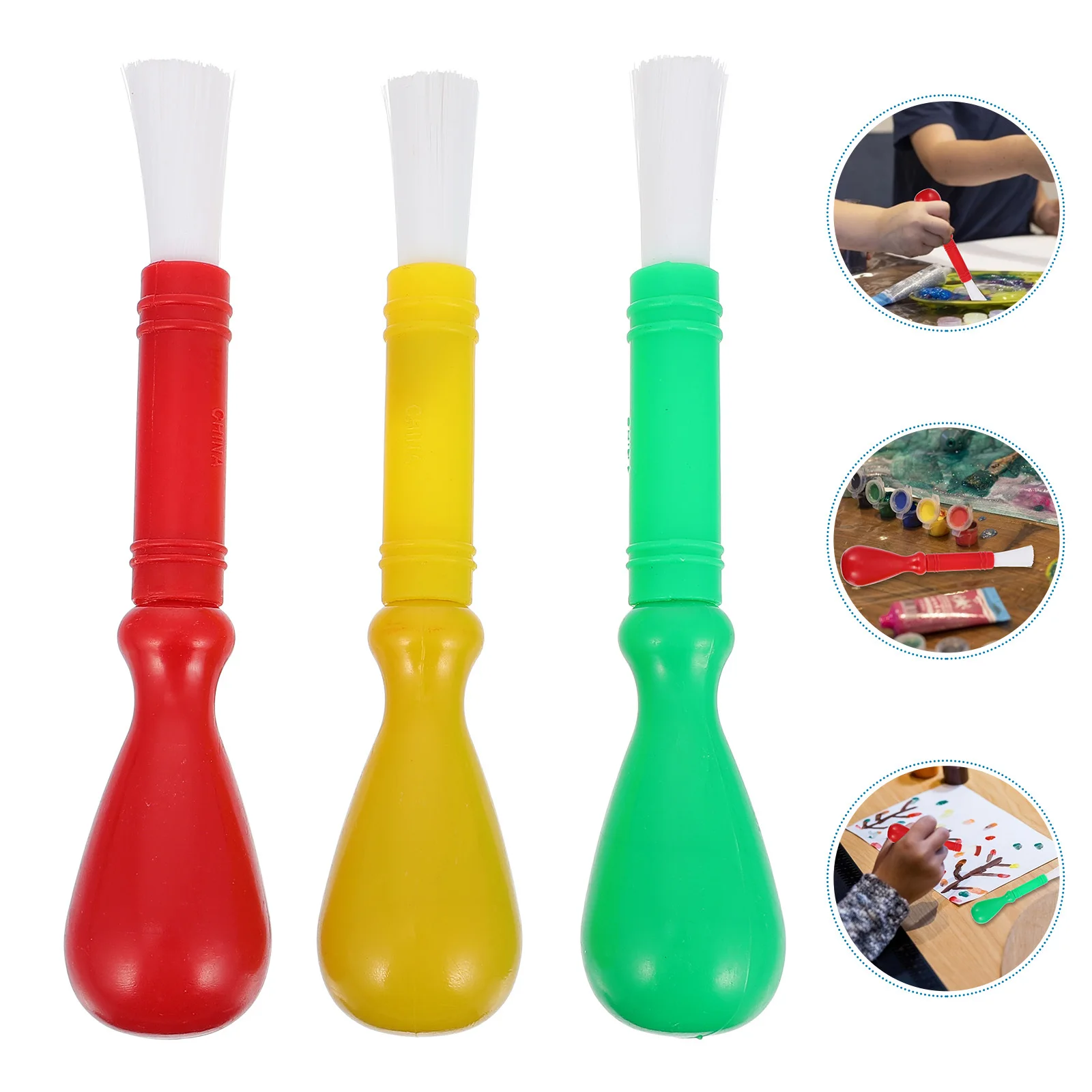 

Набор из 3 кистей для рисования для детей: гладкие ручки, моющиеся, для акварели, гуаши, акрила, гончарных изделий и творческих проектов