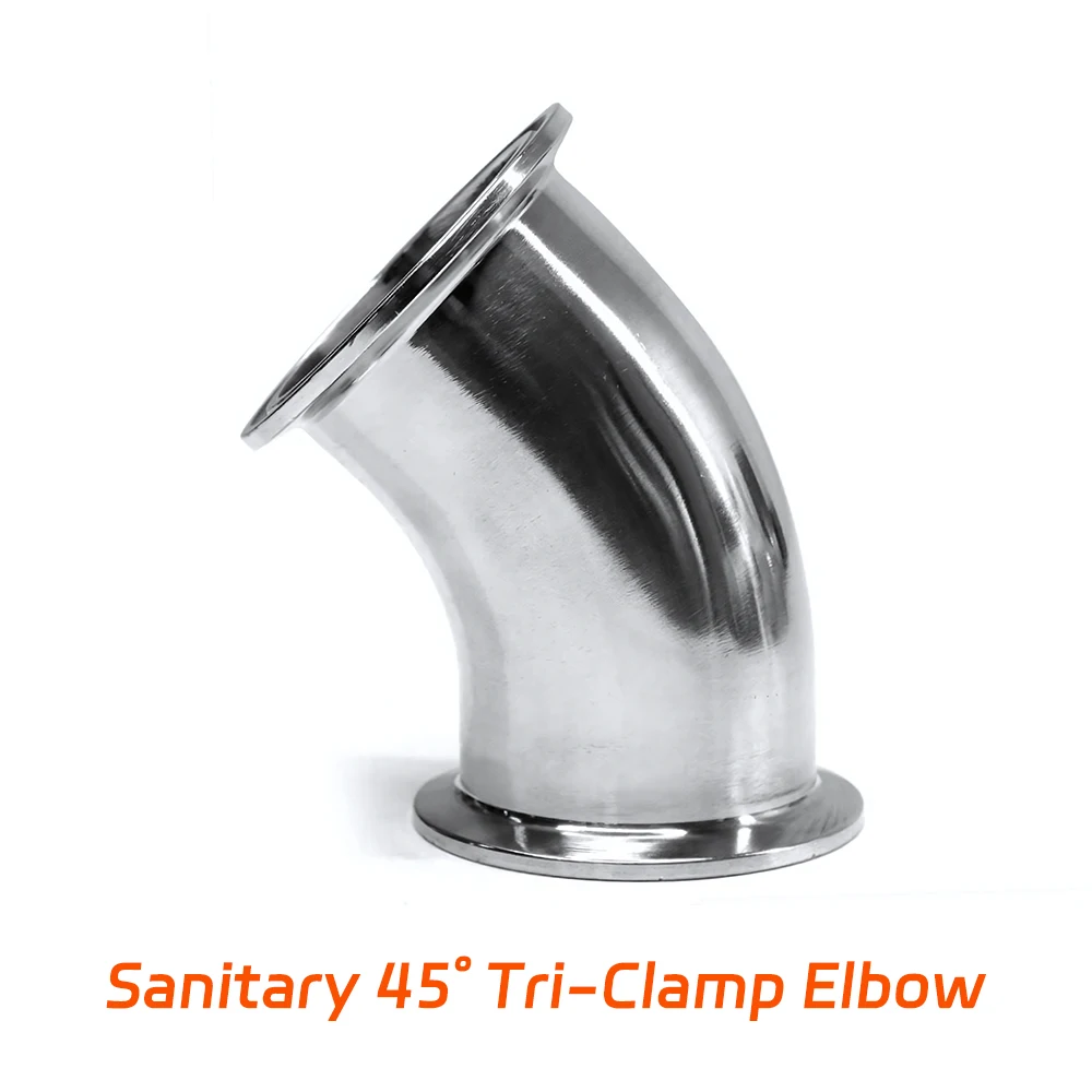 304 Stainless Steel Sanitary 45 Degree Quick Clamp Elbow, Mirror Polished Tri Clamp Ferrule Pipe Fitting 19mm-108mm K50.5~K119mm