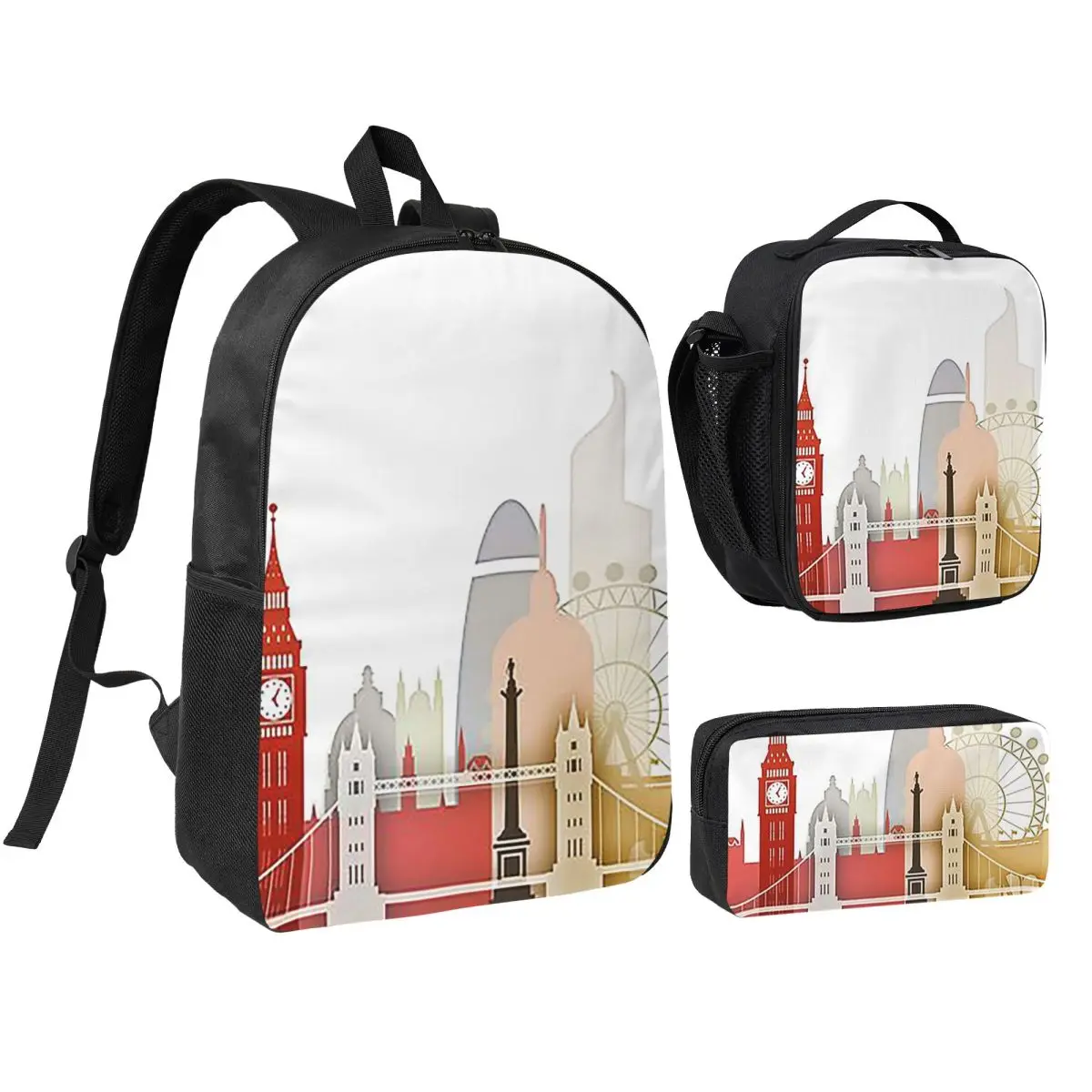 

London Backpack Student BookBag School Bag Shoulder Bags 3ps Insulated Lunch Bag Pencil Case