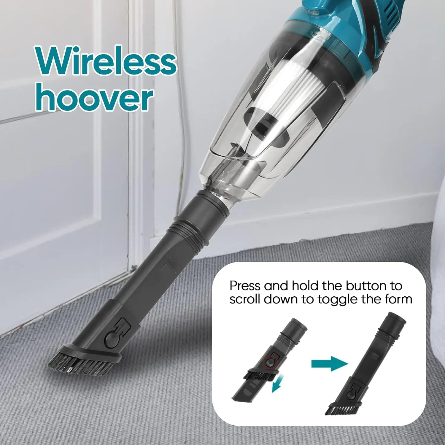 6 In 1 1500W Cordless Handheld Electric Vacuum Cleaner for Bedding/Car/Carpet/Pet Hair, Rechargeable Household Cleaning Tool