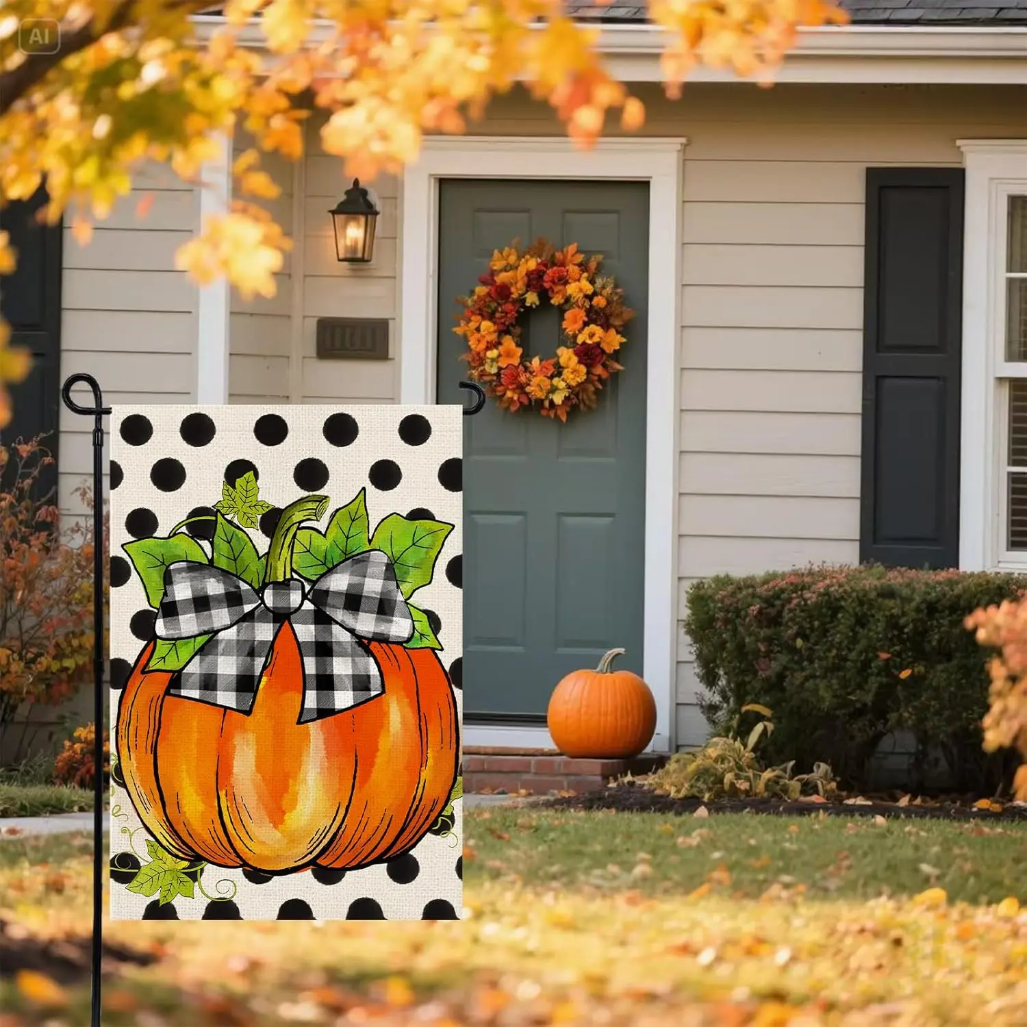 Hello Fall Pumpkin Garden Flag 12x18 Inch, Double Sided Autumn Thanksgiving Holiday Burlap Yard Flag for Outdoor Decoration  SSL