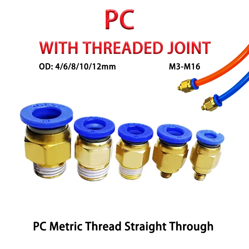 

1pcs Pneumatic Air Connector Fitting PC4/6/8/10/12mm Male Thread M4-M16 Hose Fittings Pipe Quick Connectors