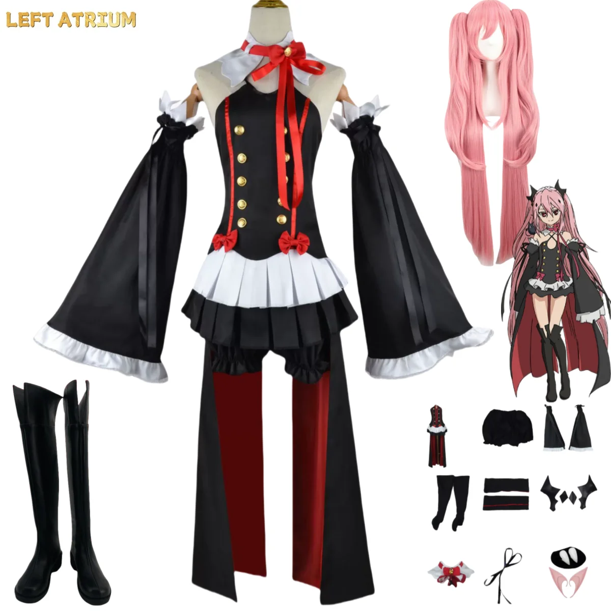 

Anime Seraph of The End Krul Tepes Cosplay Costume Vampire Black Off Shoulder Dress Wig Shoe Woman Sexy Halloween Christmas Suit