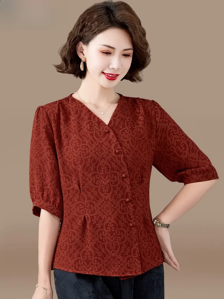 

Летний комплект одежды Ele ort Sve для мам: модная женская одежда для среднего возраста в корейском стиле, свободный крой, с пуговицами