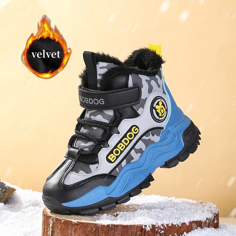 

Winter Velvet Cotton Boots Girls Boys Comfy Fur Children's Snow Boots Outdoor Warm Plush Boots High Top Sneakers Kids Trainers