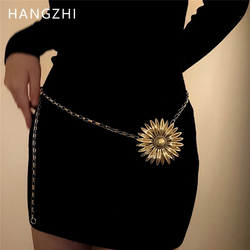 HANGZHI 여성용 빈티지 해바라기 목걸이, 골드 실버 컬러, 허리 체인, 개성 있는 빈티지 쥬얼리, 2024 신상