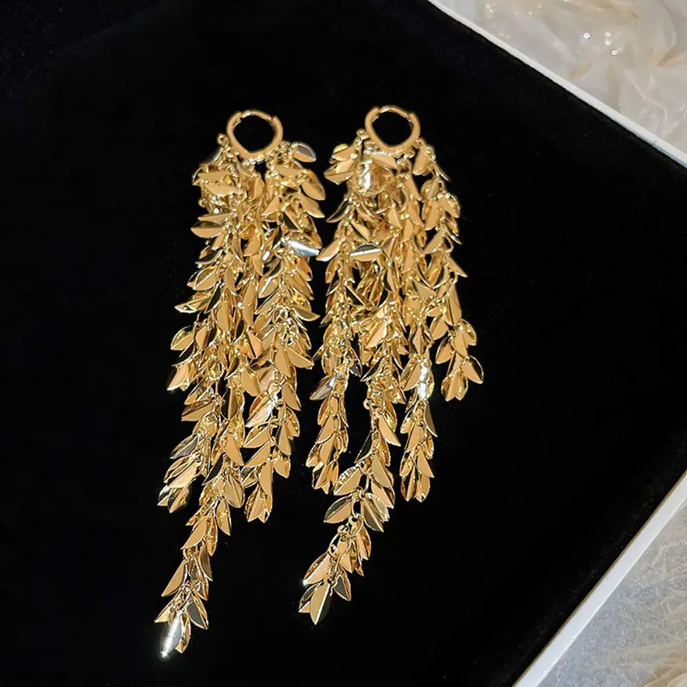 Punk Style Long Tassels Metal Leaf Drop Earrings For Women Contracted Personality Jewelry Accessories Gifts