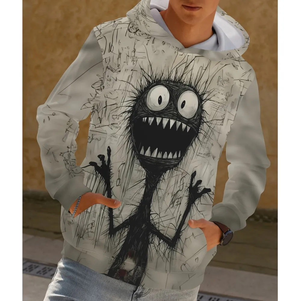 سترة بغطاء للرأس للرجال عصرية جديدة لعام 2026 بتصميم نمط وحش الهالوين مطبوعة ثلاثية الأبعاد، سترة بغطاء للرأس للارتداء اليومي مع ملمس ناعم #4