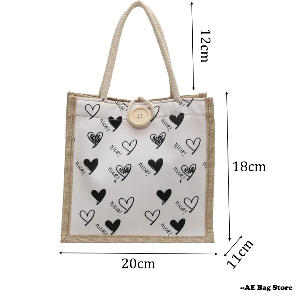 Linen Button Zipper Handbag Women Tote Large Capacity Grocery Bag Designer Bag Beach Organizer Portable Shopping Lunch Bag Gift