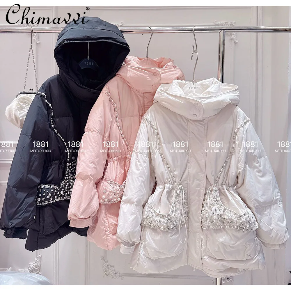 

High-End Sweet Warm Down Jacket for Women Winter Clothes New Korean Fashion Sweet Heavy Hooded Slim Thickened Duck Down Coat