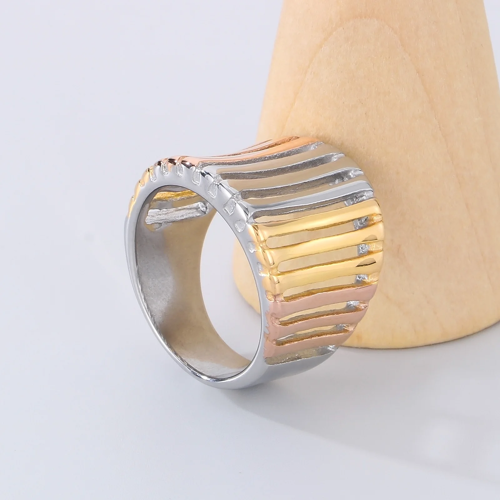 KALEN Mixed Colors Trendy Stainless Steel Rings for Women Punk Geometric Hollow Vintage Elegant Ring Party Jewelry