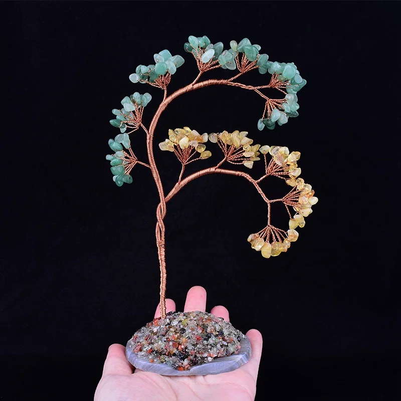 Natural Crystal Gravel Tree Specimen Agate Reiki Healing Christmas Decorations Home Decor Ornaments Lucky Tree Souvenir Gift