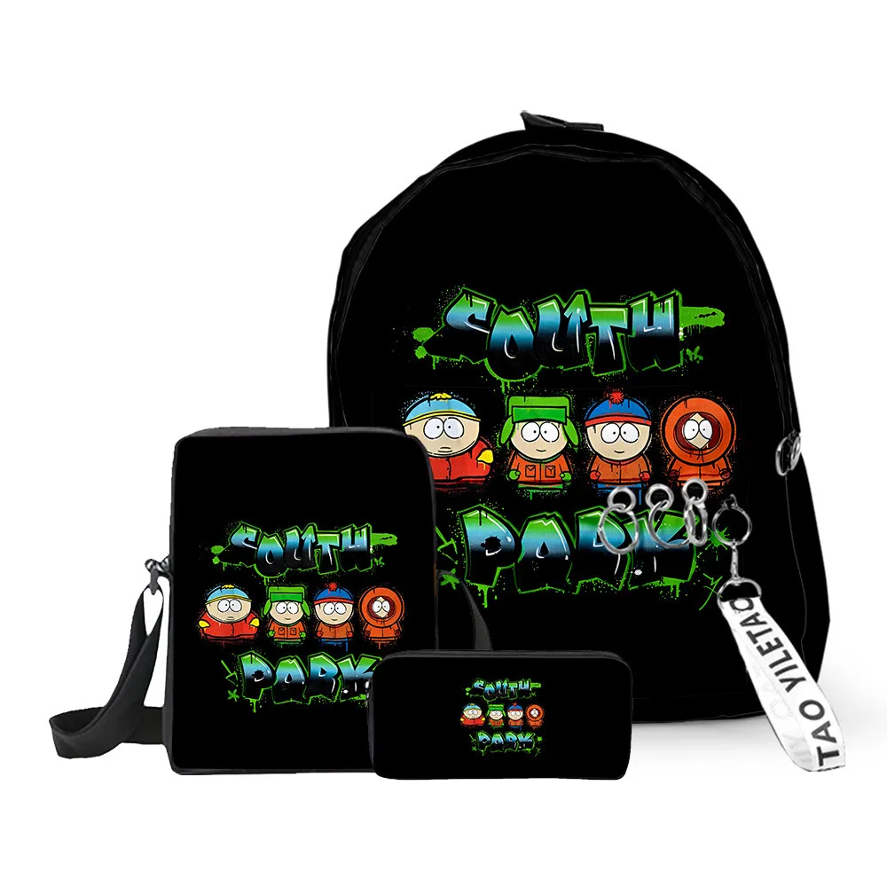 Cartoon Popular SOUTH PARK 3D Print 3pcs/Set pupil School Bags Oxford Key Chain Backpack Inclined shoulder bag Pencil Case
