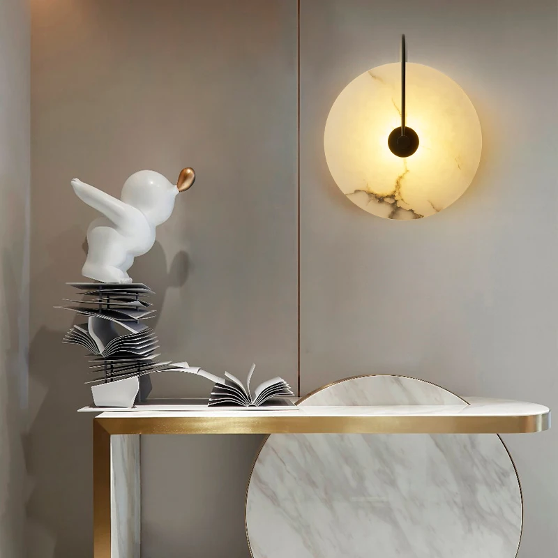 

Postmodern Marble Wall Lamp Led Lighting Living Bedroom Bedside Bathroom Restaurant Kitchen Decor Minimalist Round Lights