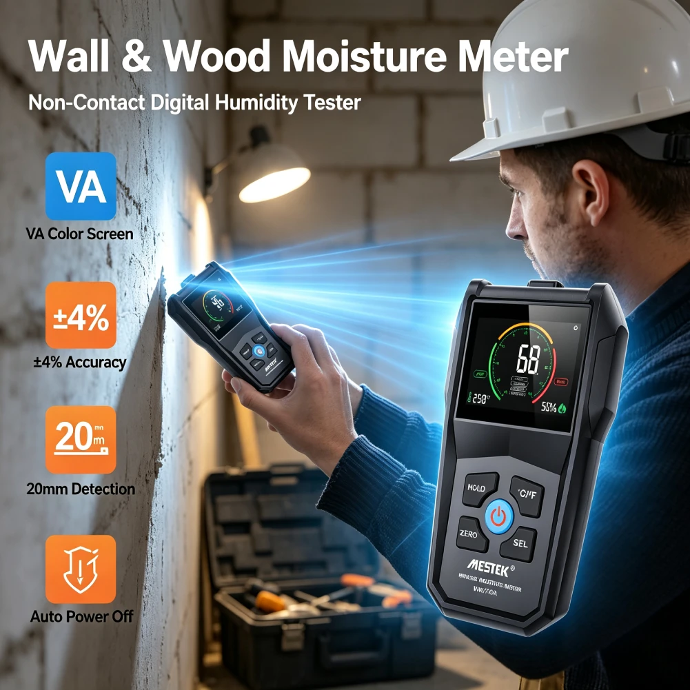 Concrete Brick Detector Non-Contact Cement Hygrometer Multi-Purpose Full Angle Wall Water Tester for Home Construction