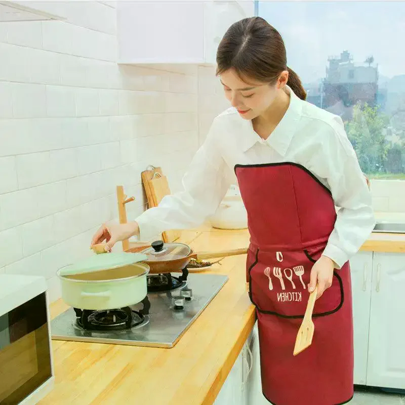 Tablier automatique sans cravate, imperméable, résistant à l'huile, à la mode, pour usage domestique, tissu technique, impression à la main, Logo, articles ménagers de Style coréen