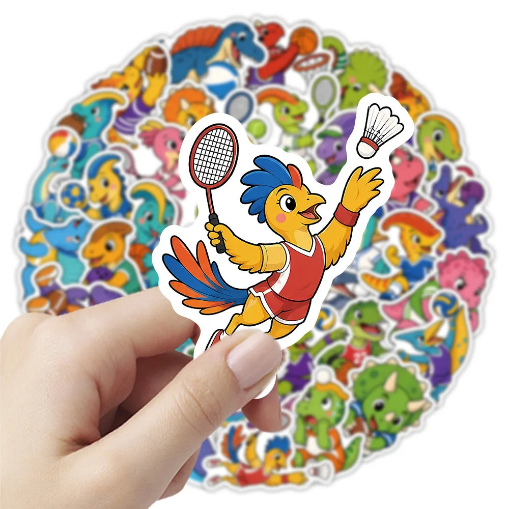 Cartoon Sports Dino Animal Stickers 50Pcs Waterproof Basketball Soccer Volleyball Decals Notebook Cup DIY Decor