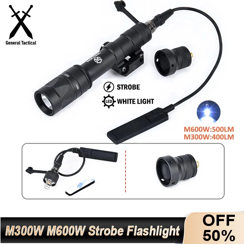 Wadsn Metal M600W Tactical Weapon Light M300W Strobe Flashlight LED Whitelight Hunting Rifle Torch Fit 20mm Picatinny Rail