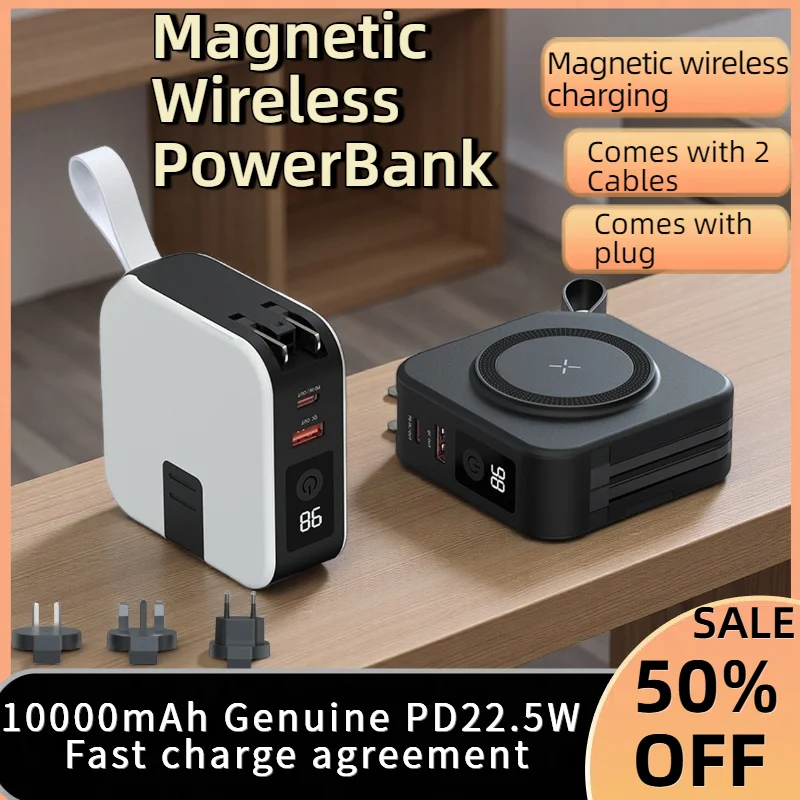 

10000mAh Magnetic Power Bank. PD22.5W Wired Fast Charging + Wireless for IPhone MagSafe. Mini Power Bank Wireless Chargers