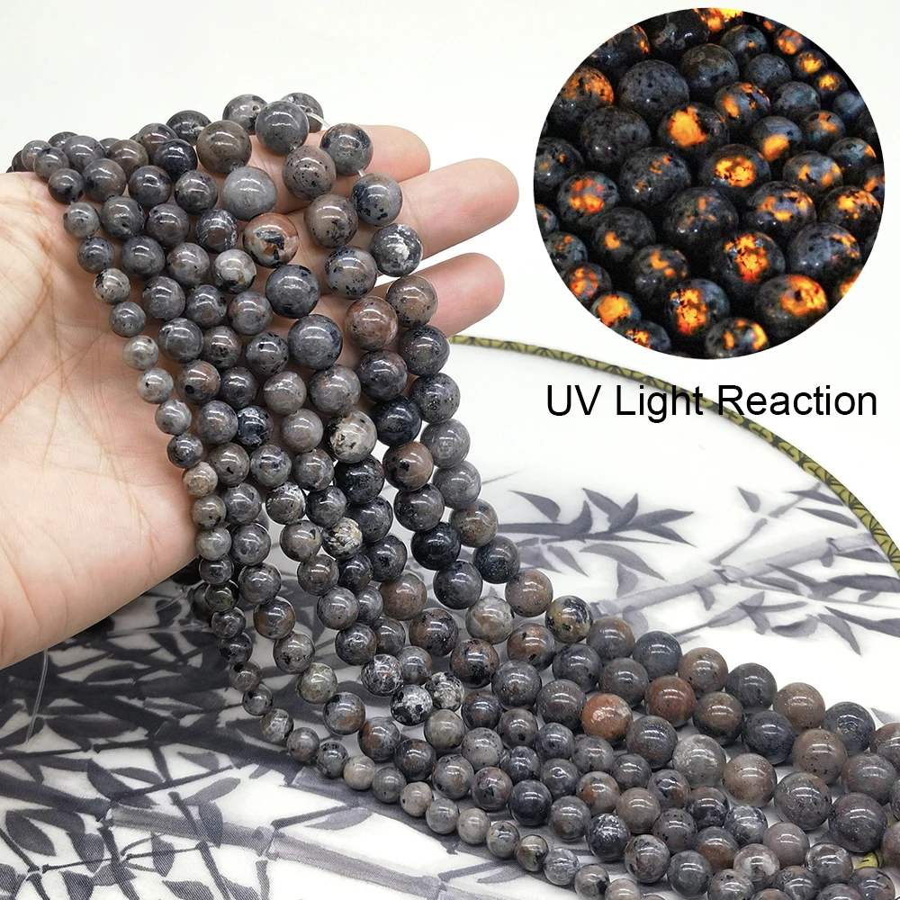

Natural Round Flame Stone Beads Yooperlite Fire Sodalite Loose Spacer Beads UV Glowing Fire Stones for Jewelry Diy Bracelet
