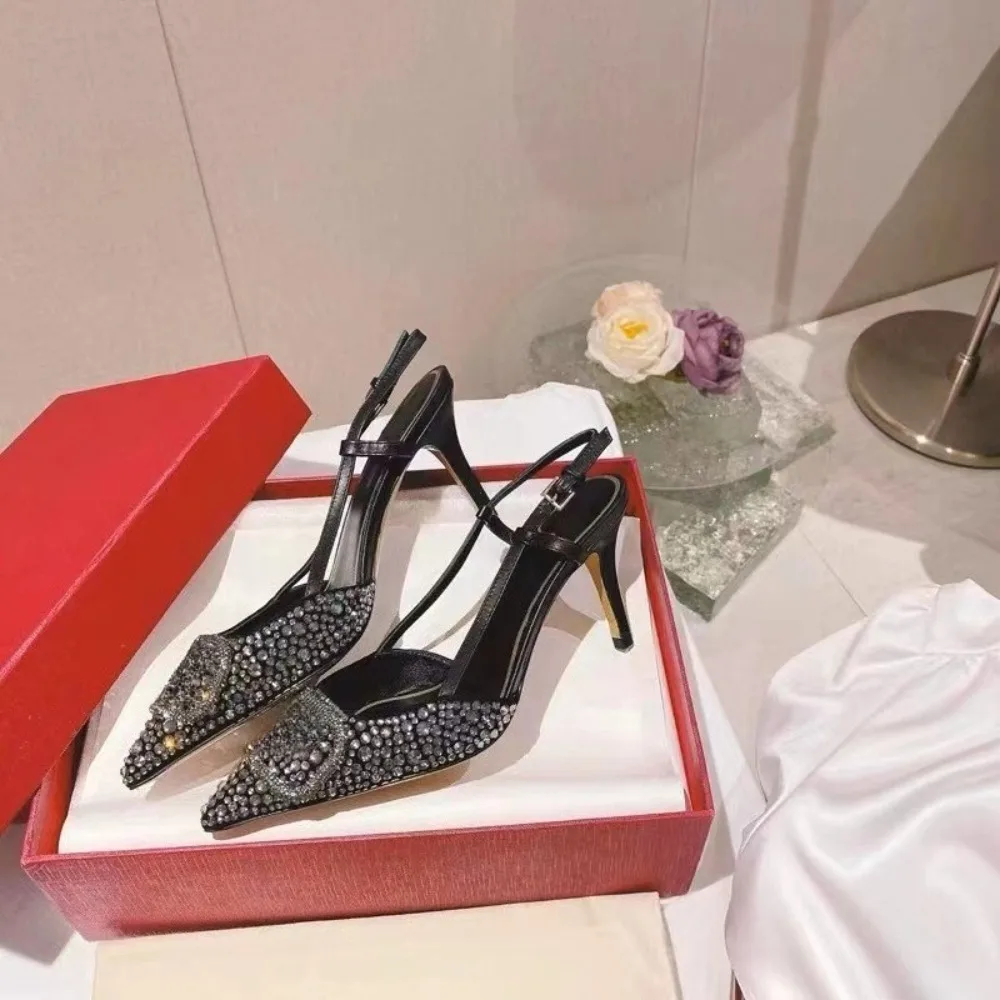 

2026 Spring Summer New Women's Metallic Rhinestone Single Strap Closed Toe Stiletto Heels Sandals All-Matching Disco Glam Metallics Trend Mirror Shine Party Ready Design for Women Girls Wedding Guest Club Prom Date Night Outfit