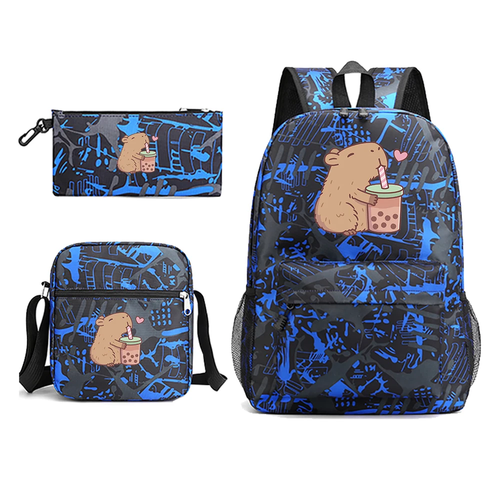 Cute Capybara Loves Bubble Tea Backpack Boys Girls Teens School Bags Kids  Rucksack shoulder Bagpack Travel Knapsack 3 Pcs/set