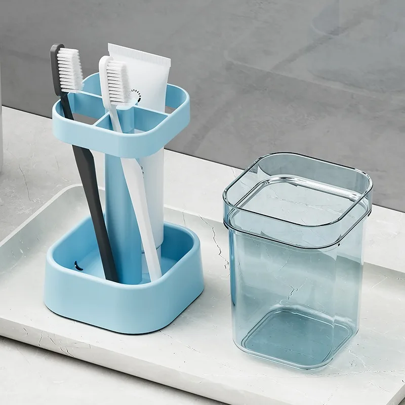 Space Saving Toothbrush Holder with Adjustable Cup Cover Dustproof Bathroom Organizer for Home Dormitory Easy Clean Storage Box
