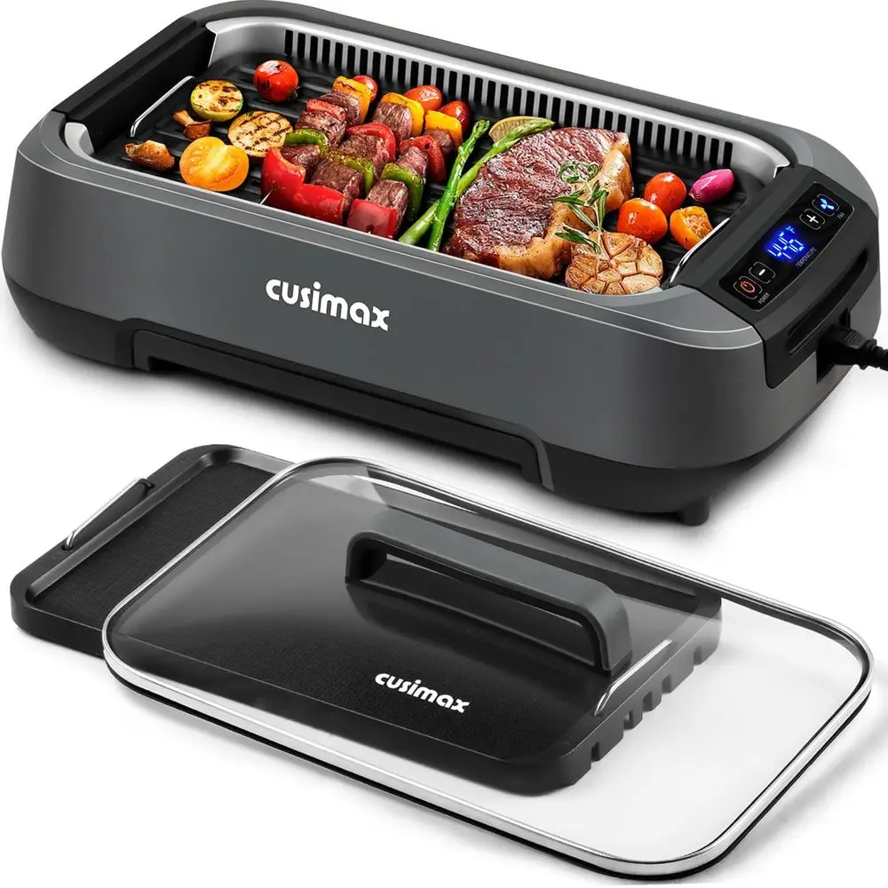 

SmokelGrill, Electric Indoor Grill, 1500W Korean BBQ Grill with Non-stick Removable Grill/Griddle Plate, LED Smart Display & Tem