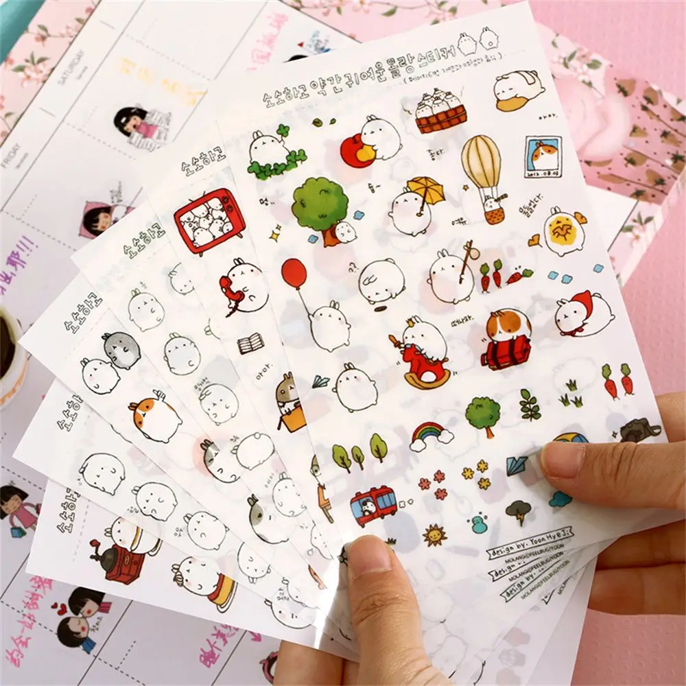 Cartoon Hand Ledger Flat Transparent Hand Ledger Stickers Silly Cute Round Roll Rabbit Diary Waterproof Decorative Stickers