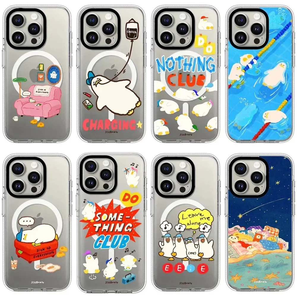 

Cute Cartoon Duck Swimming Transparent Border Magnetic IPhone 13 14 15 16 Pro Max Case