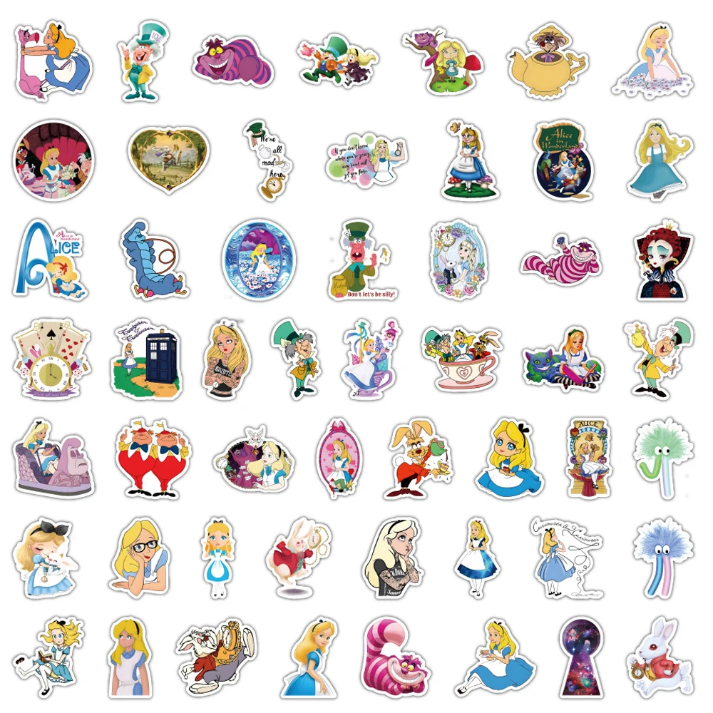 10/30/50pcs Disney Alice In Wonderland Stickers Kawaii Girls Graffiti Sticker Scrapbooking Wall Suitcase Car Decals Decoration