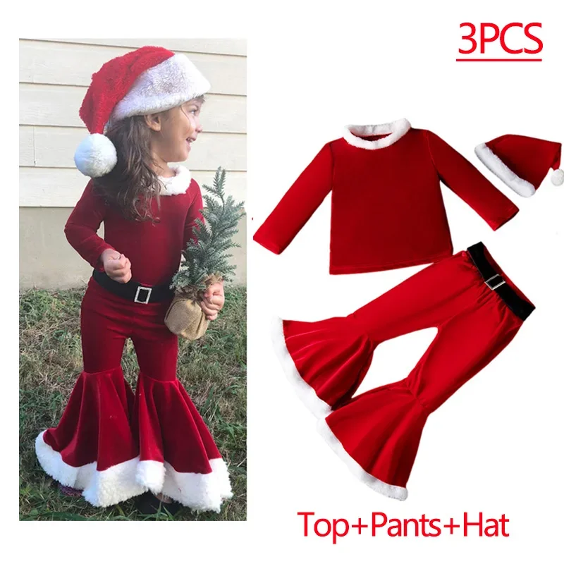 

2026 Kids Christmas Elves Costume for Girls Boys Carnival Party Santa Claus Long Sleeves Top+Pants+Hat New Year Clothes SetP