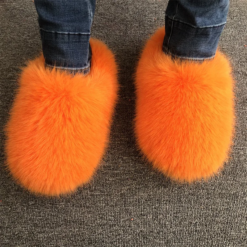 New Coming Women's Faux Fur Fluffy Slippers Autumn Winter Home Floor Shoes Soft EVA Sole Light Weight Female Fashion Slides - view 3