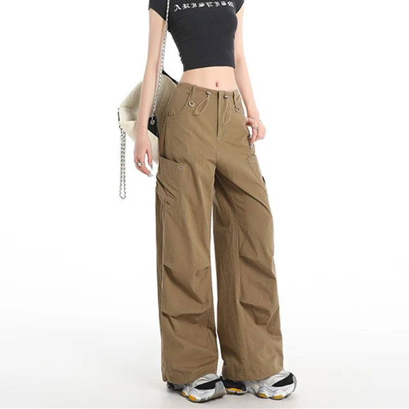 FINEWORDS Pantaloni casual vintage a vita alta da donna Pantaloni casual coreani a gamba larga Streetwear Pantaloni a figura intera Easymatch