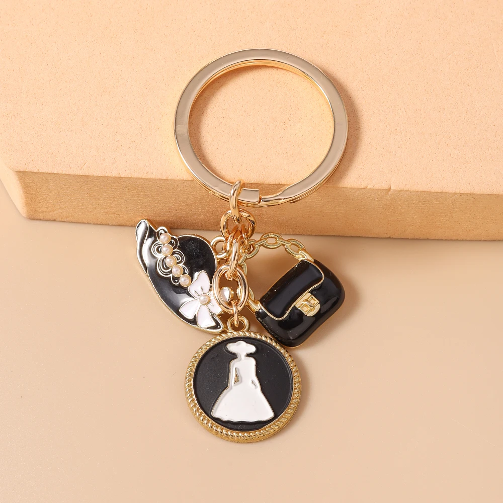 Aihua Hübscher Damen-Schleifenhut High-Heels Schlüsselanhänger Eleganter Perlen-Schlüsselring für Mädchen Freundschaftsgeschenk Handgemachter DIY-Schmuck – Detail 7