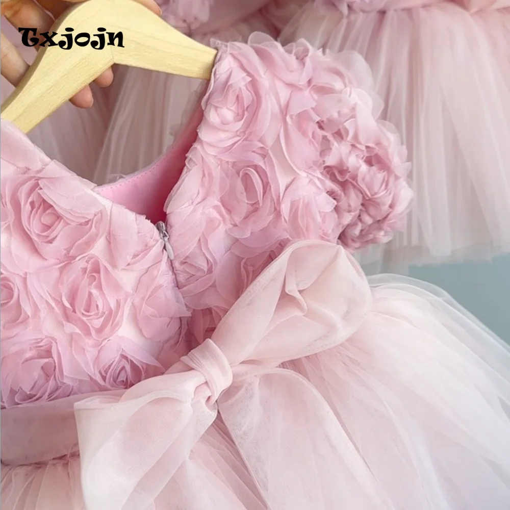3D Flower Baby Girl Ball Gown Flower Girl Mesh Princess Dress Toddler Teens Child Vestido Wedding Party Birthday Clothes 1-14Y